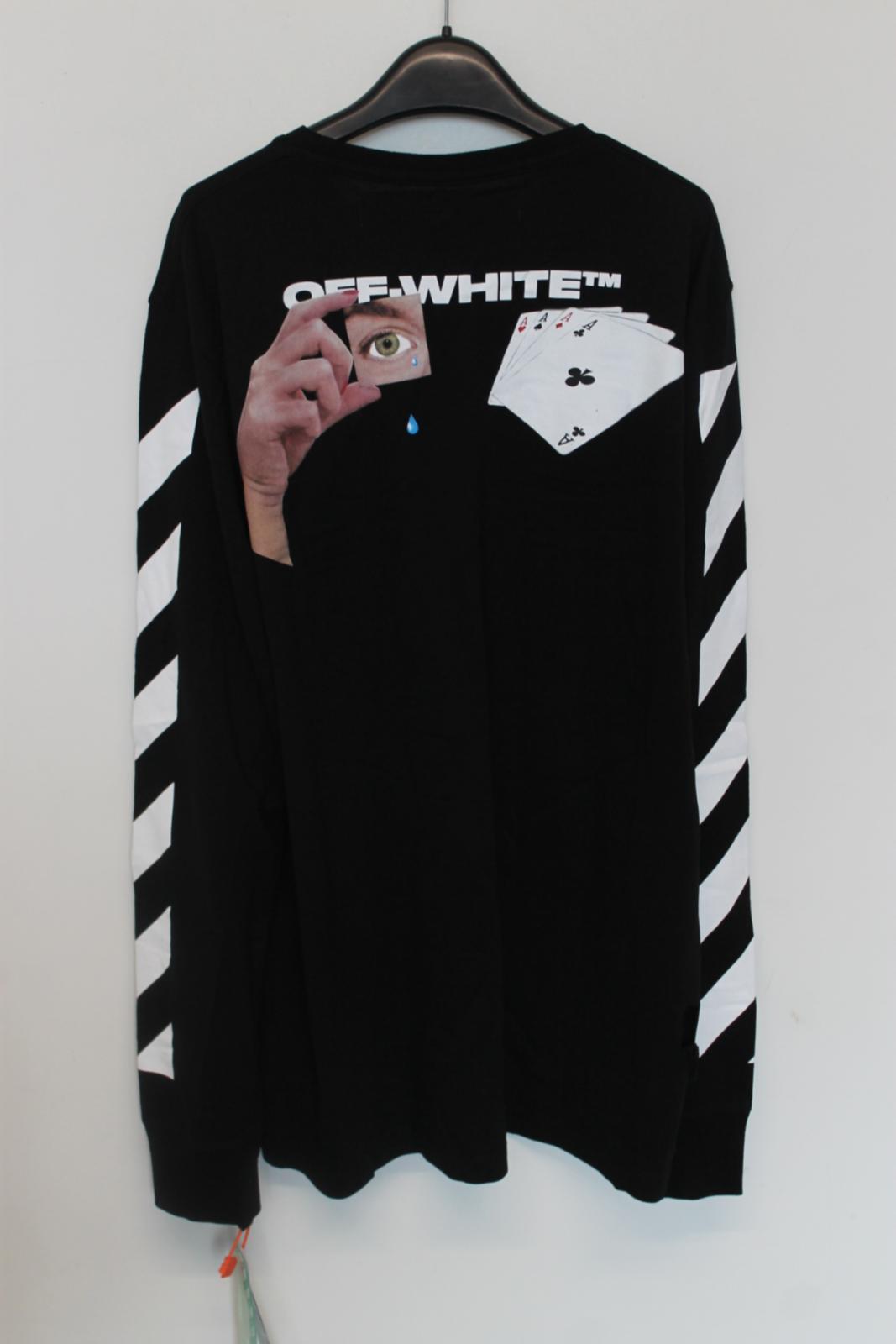 OFF-WHITE Men's Black Cotton Long Sleeve Diagonal Hand Card T-Shirt Size XL BNWT