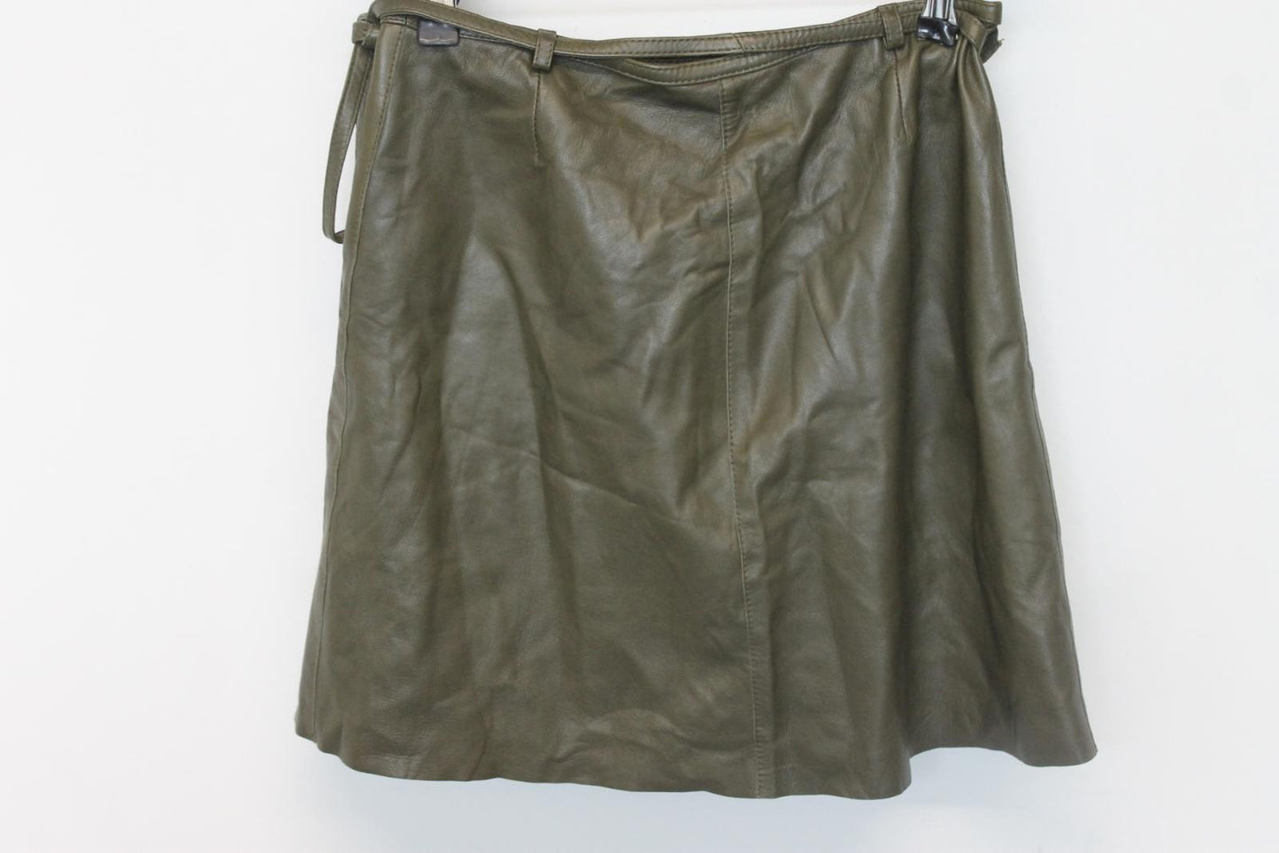 GANNI Ladies Kalamata Green Lamb Leather Knee Length Wrap Skirt EU38 UK10 NEW