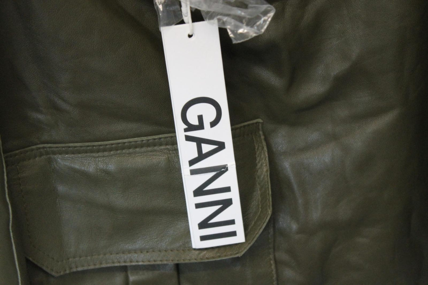 GANNI Ladies Kalamata Green Lamb Leather Knee Length Wrap Skirt EU38 UK10 NEW