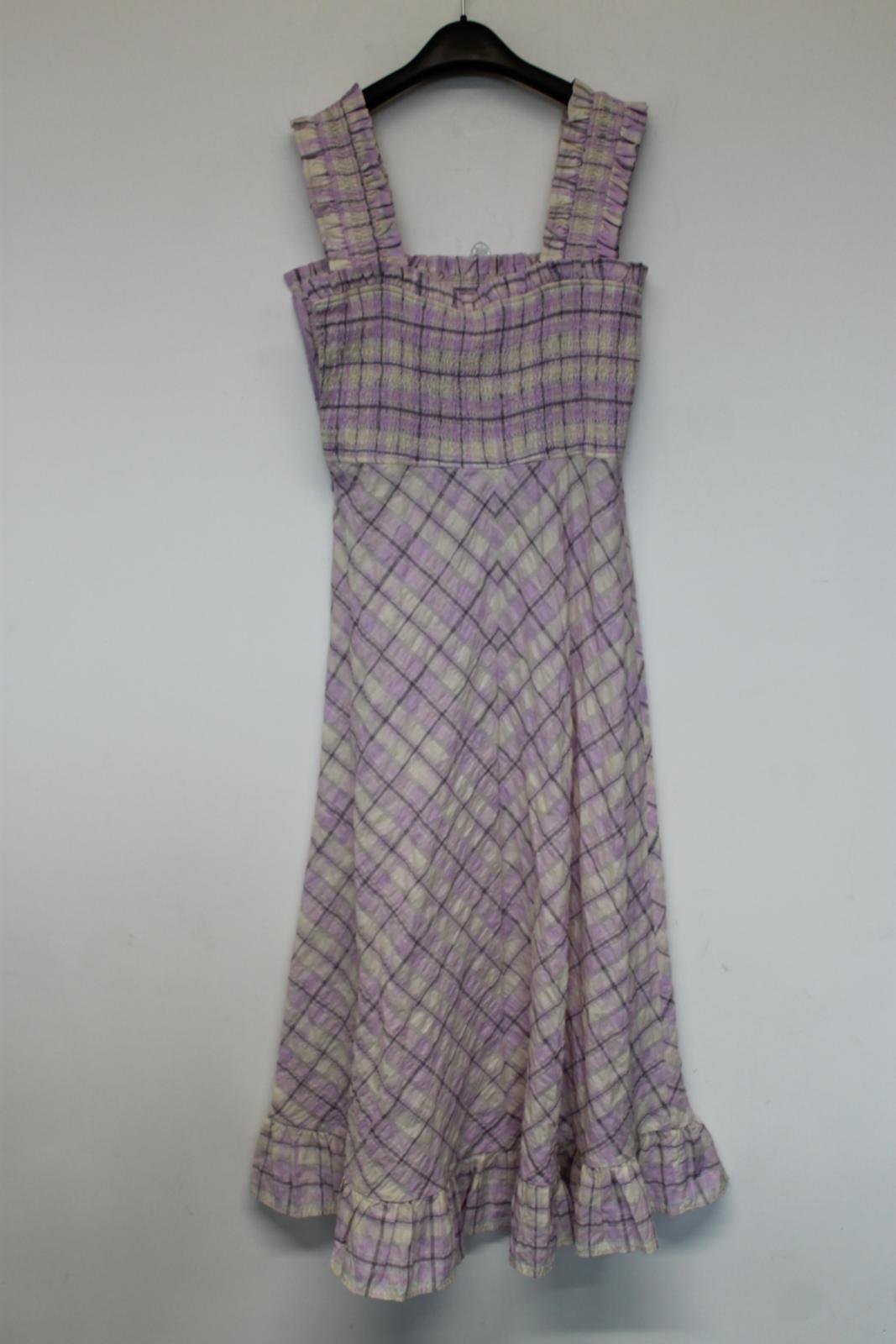 GANNI Ladies Orchid Bloom Cotton Sleeveless Ruffled Midi Dress EU40 UK12 NEW
