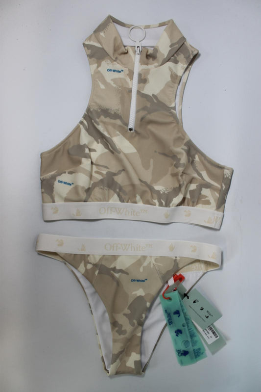 OFF-WHITE Ladies Ladies Beige Camo Active Zip Bikini Set EU38 UK10 BNWT