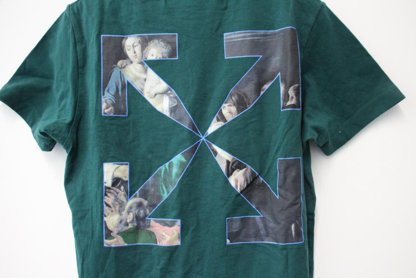 OFF-WHITE Men's Bottle Green Cotton Caravaggio Print T-Shirt Size XS NEW