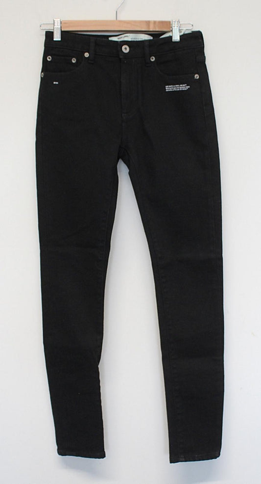 OFF-WHITE Ladies Vintage Black Skinny Zip Fly Denim Jeans 27 W27 L31 NEW
