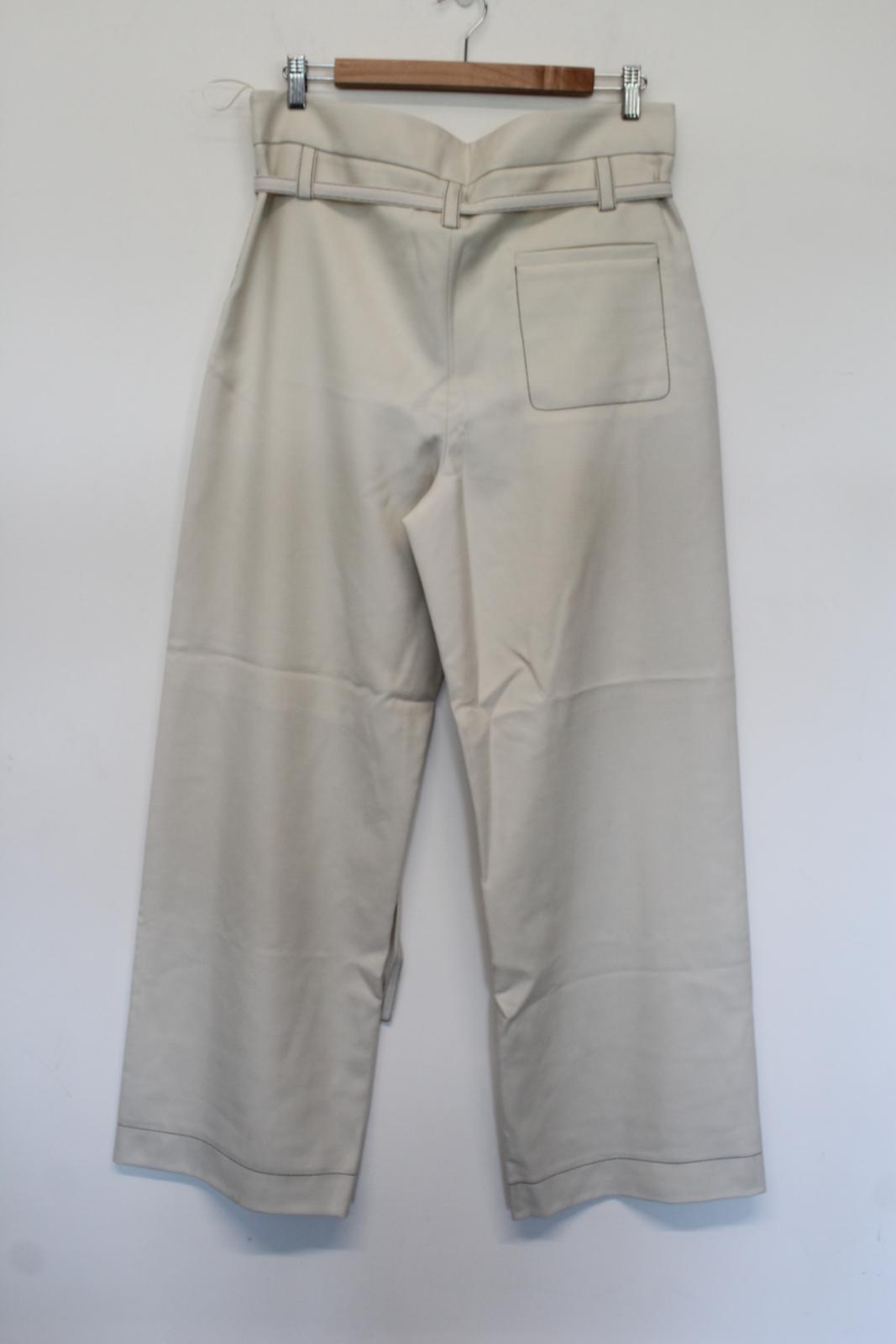 MARNI Ladies Antique White Twisted Wool Flanel Pants IT42 UK10 W34 L32 NEW