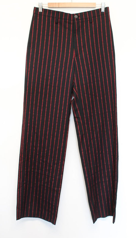 BALENCIAGA Men's Black Red Striped Zip Logo Wool Blend Trousers FR46 W32 L35 NEW