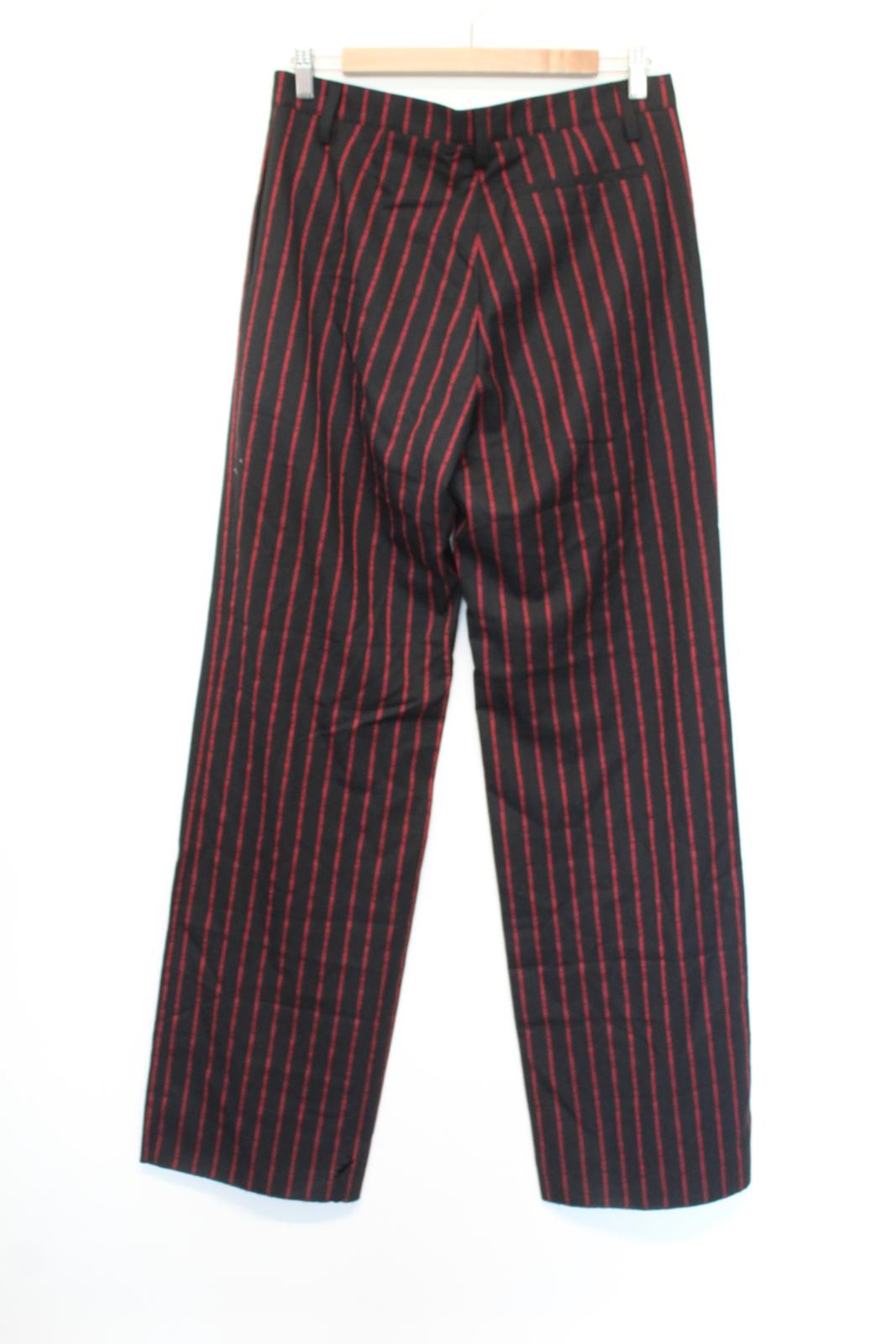 BALENCIAGA Men's Black Red Striped Zip Logo Wool Blend Trousers FR46 W32 L35 NEW