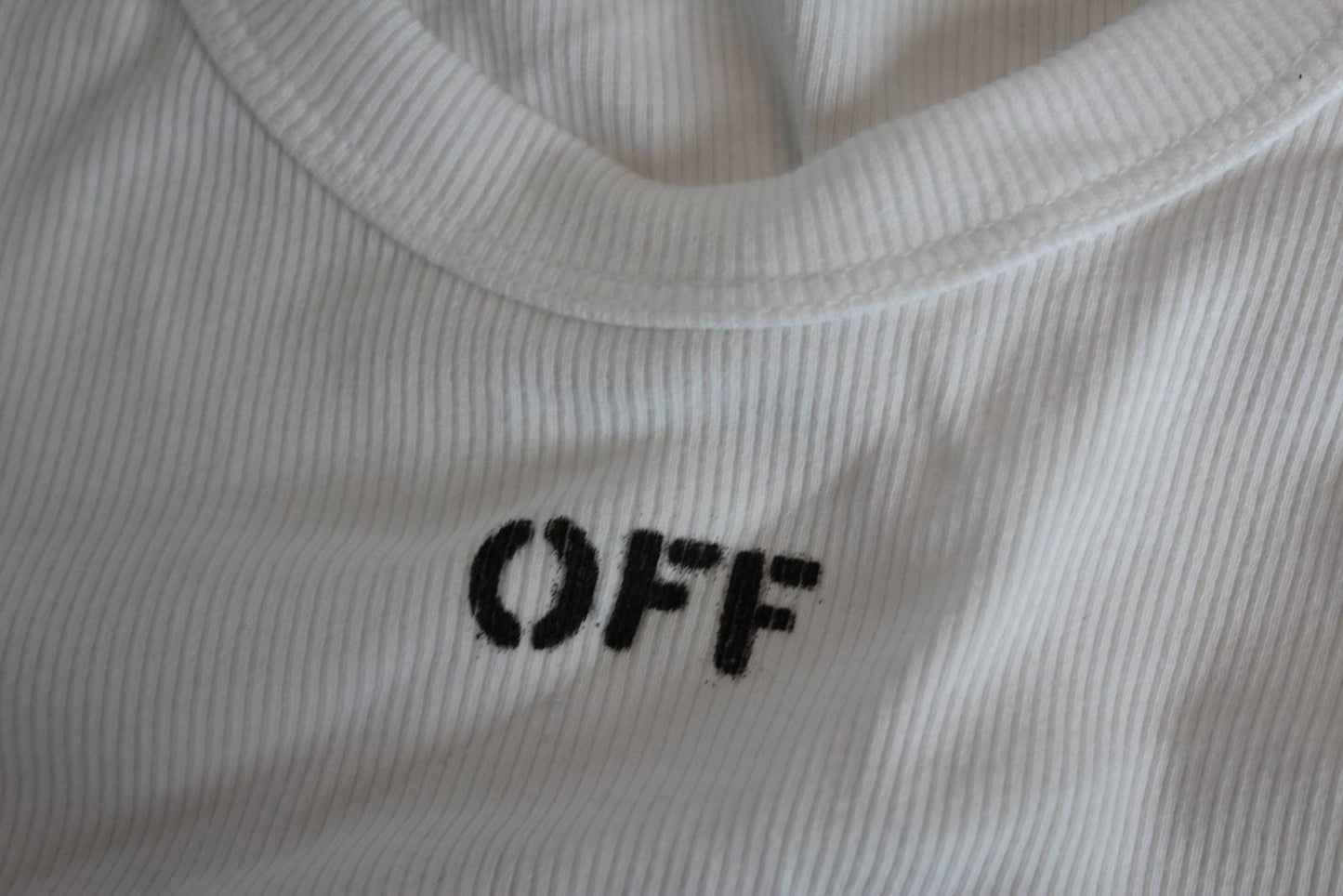 OFF-WHITE Ladies White Ribbed Short Sleeve Stretch Fitted T-Shirt IT44 UK12 NEW