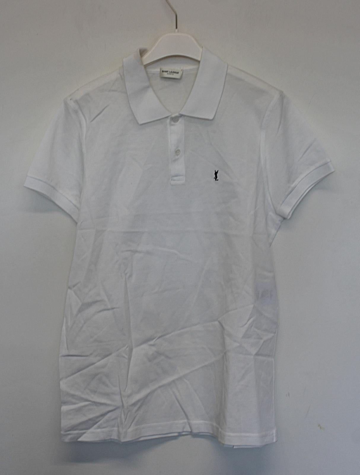 SAINT LAURENT Men's White Embroidered Logo Short Sleeve Cotton Polo Shirt M NEW