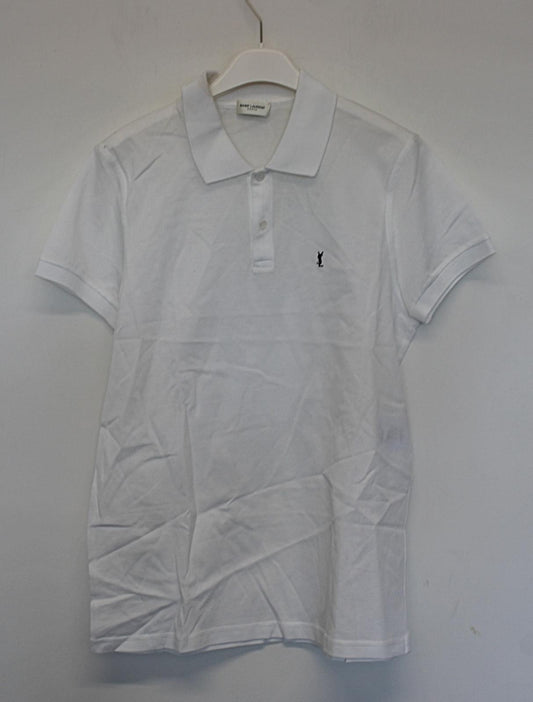 SAINT LAURENT Men's White Embroidered Logo Short Sleeve Cotton Polo Shirt M NEW