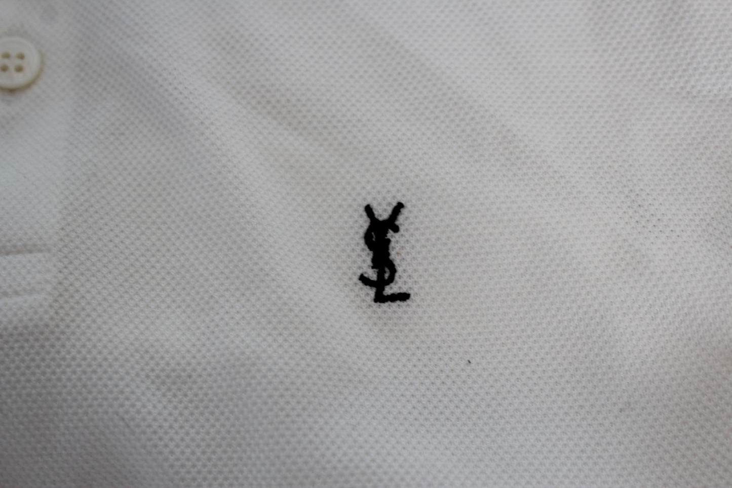 SAINT LAURENT Men's White Embroidered Logo Short Sleeve Cotton Polo Shirt M NEW