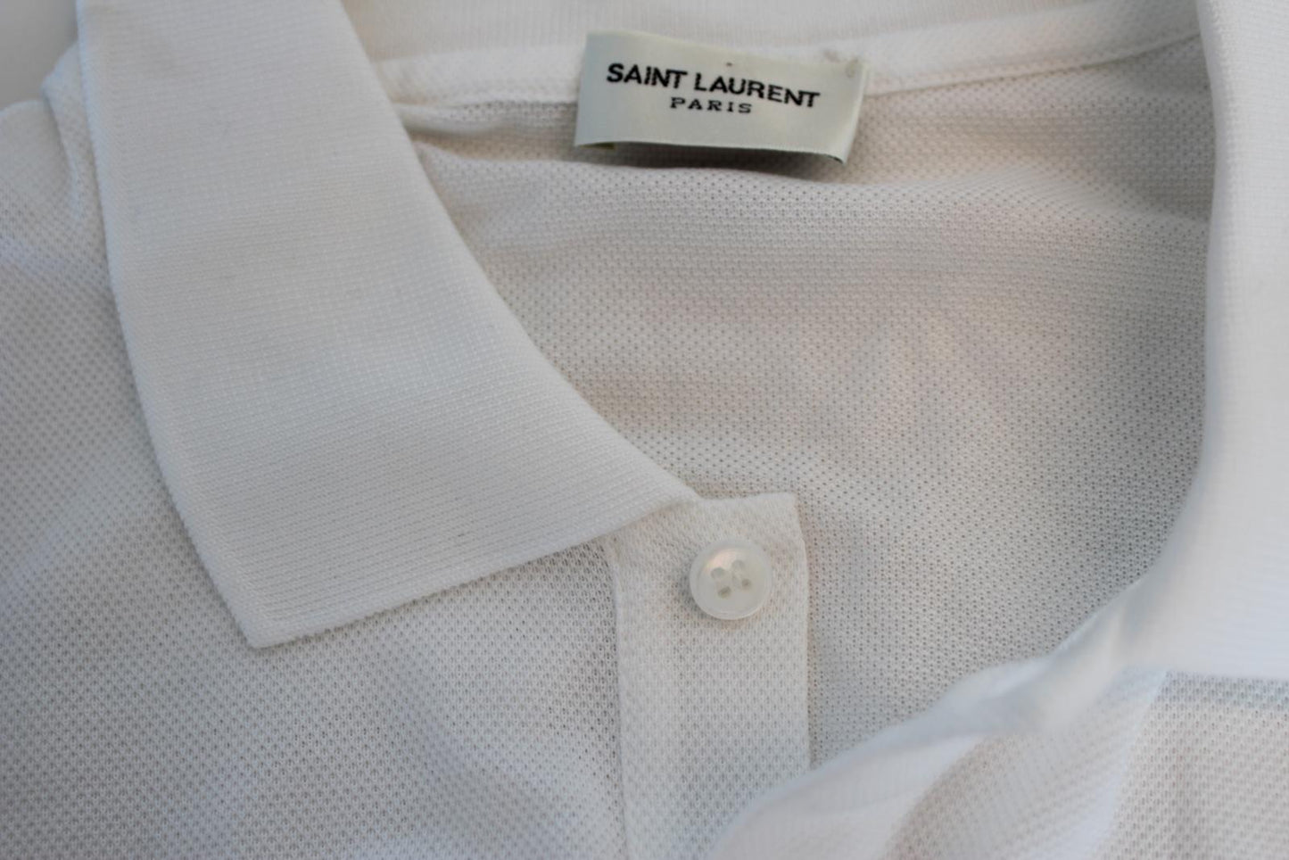 SAINT LAURENT Men's White Embroidered Logo Short Sleeve Cotton Polo Shirt M NEW