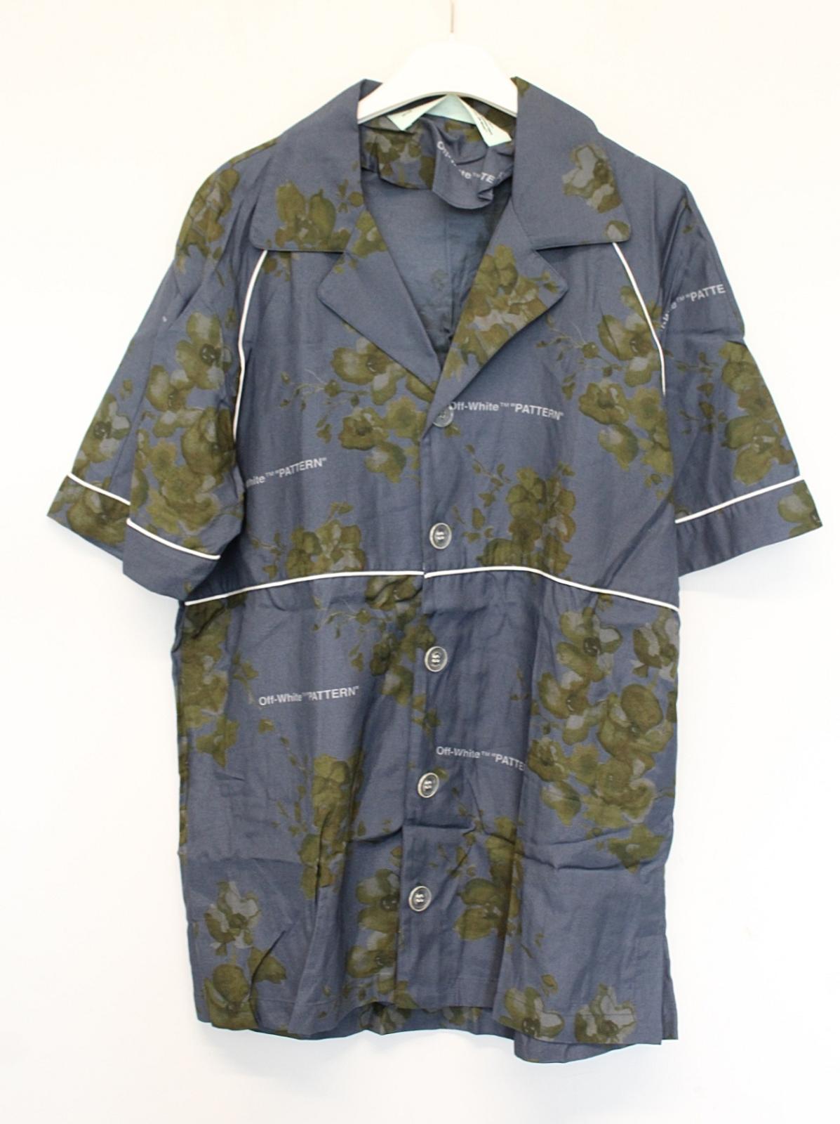 OFF-WHITE Men's Blue Green Floral Pattern Short Sleeve Pyjama Shirt M NEW