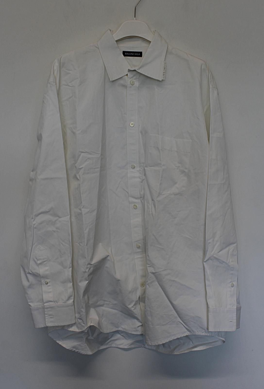 BALENCIAGA Men's White Cotton Rubber Logo Collar Classic Shirt Size 39 NEW