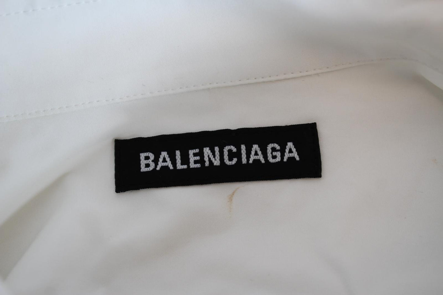 BALENCIAGA Men's White Cotton Rubber Logo Collar Classic Shirt Size 39 NEW