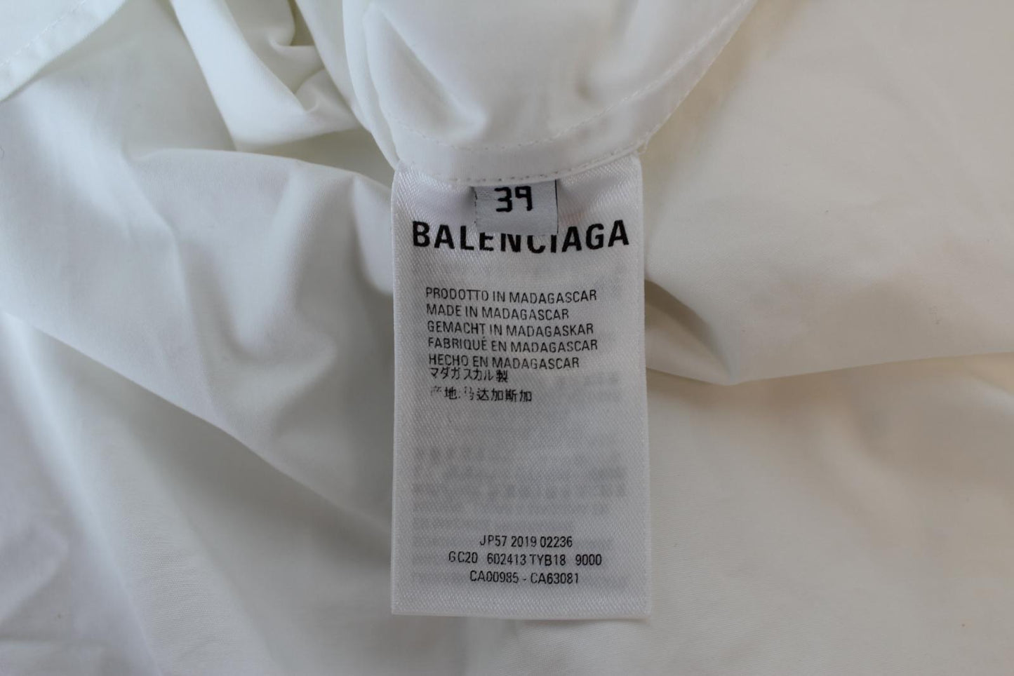 BALENCIAGA Men's White Cotton Rubber Logo Collar Classic Shirt Size 39 NEW
