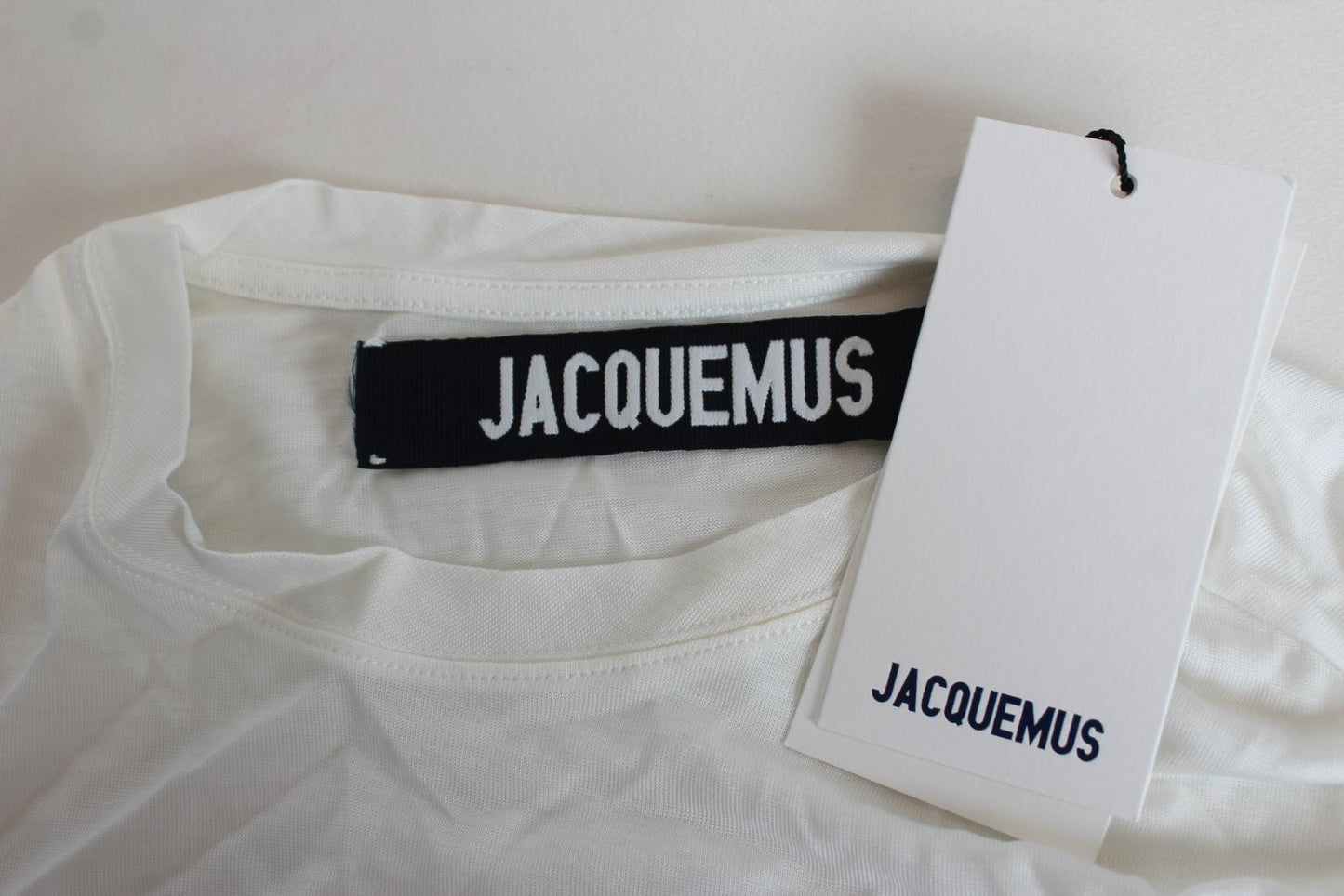 JACQUEMUS Ladies White Short Sleeve Ruched Fitted Lyocell T-Shirt S NEW