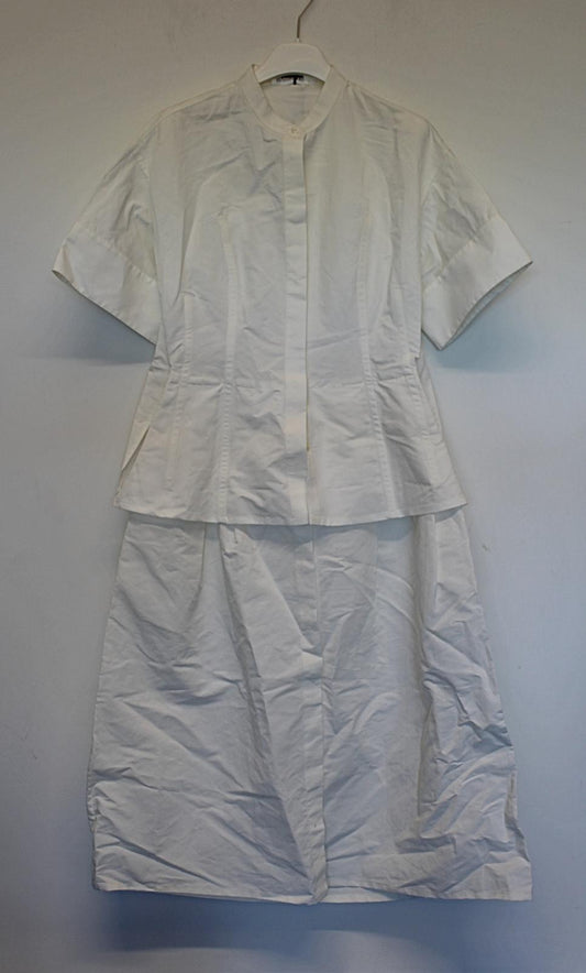 JIL SANDER Ladies White Hidden Button Layered Cotton Silk Midi Dress 36 UK8 NEW