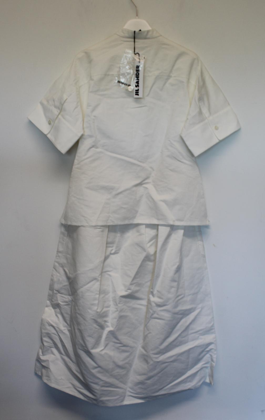 JIL SANDER Ladies White Hidden Button Layered Cotton Silk Midi Dress 36 UK8 NEW