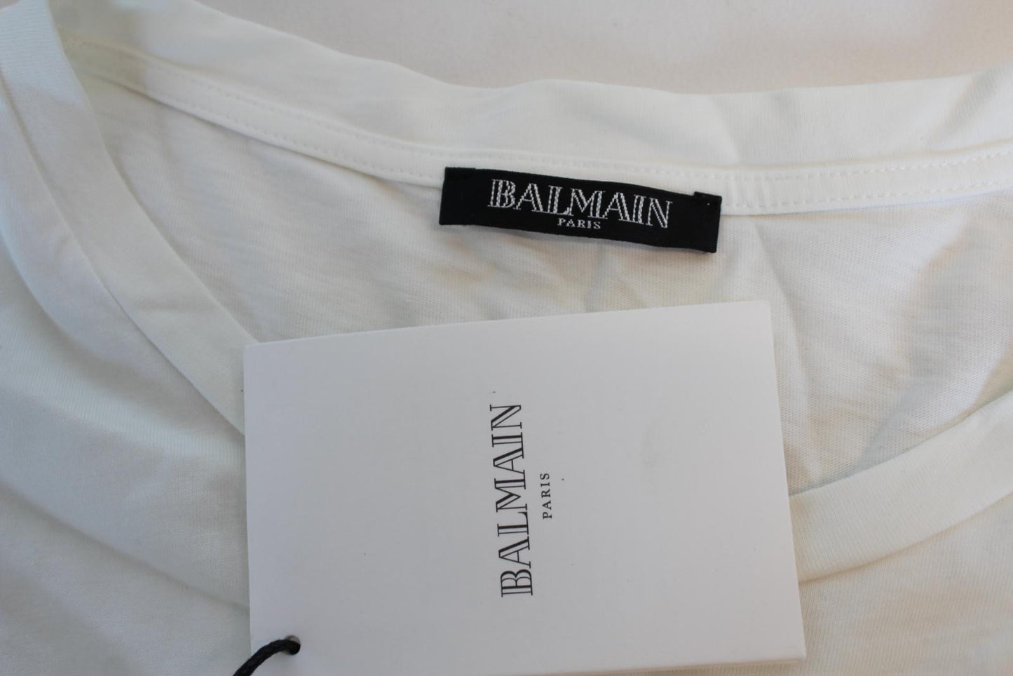 BALMAIN Ladies White Yellow Logo Buttoned Shoulder Cotton T-Shirt FR38 UK10 NEW