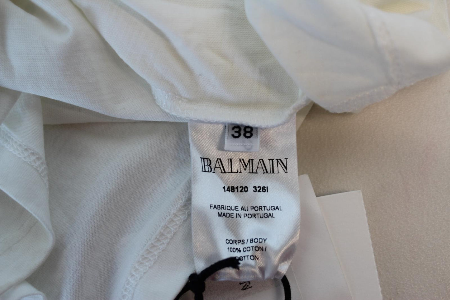 BALMAIN Ladies White Yellow Logo Buttoned Shoulder Cotton T-Shirt FR38 UK10 NEW