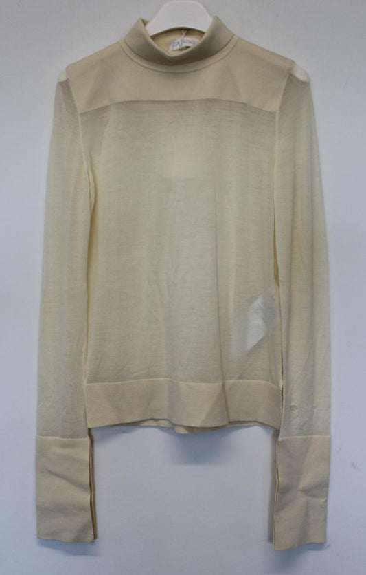 JIL SANDER Ladies Cream Beige Long Sleeve Stretch Wool Blend Jumper EU36 UK8 NEW