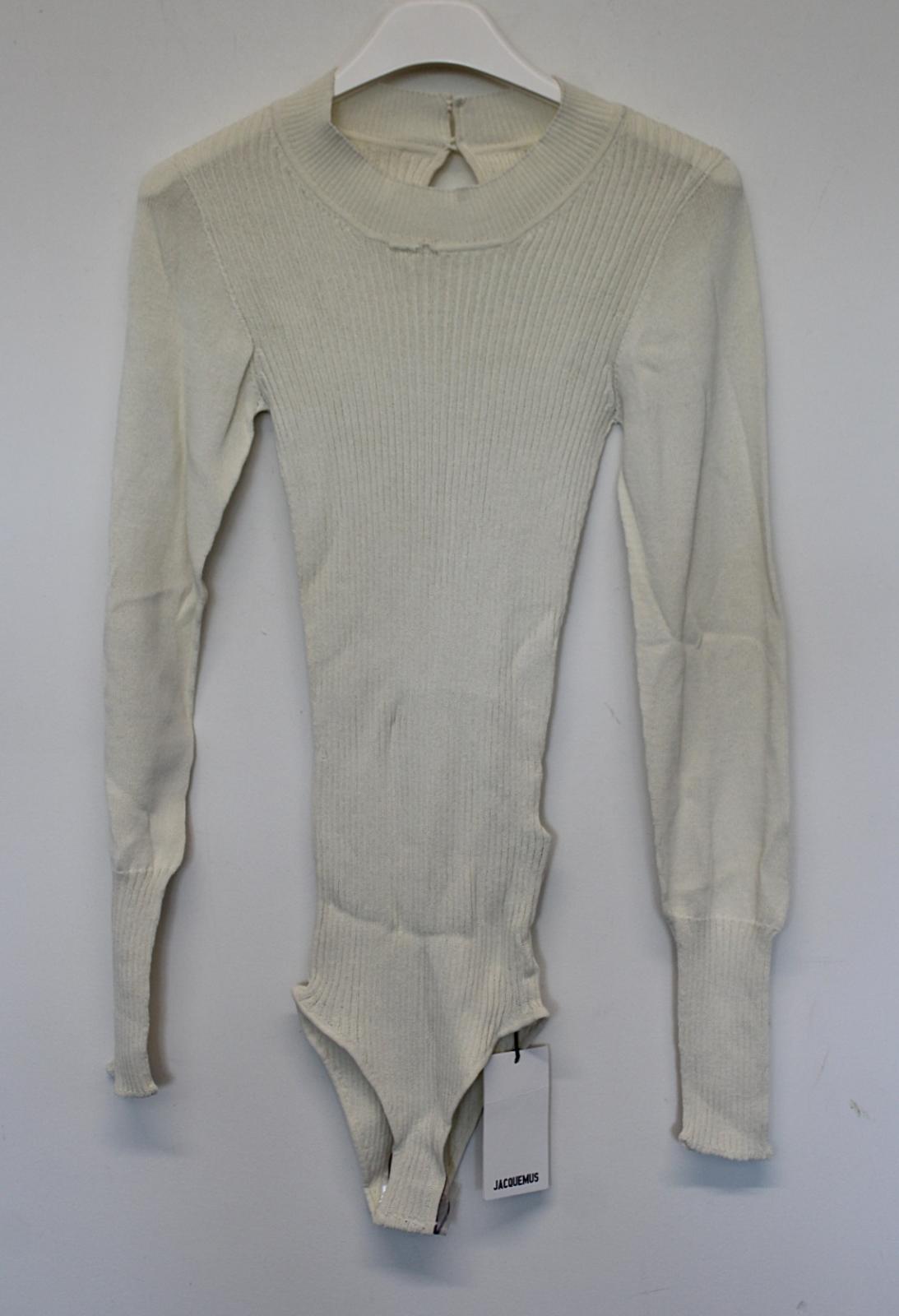 JACQUEMUS Ladies La Maille Stephanie Ecru Ivory Ribbed Bodysuit EU38 UK10 NEW