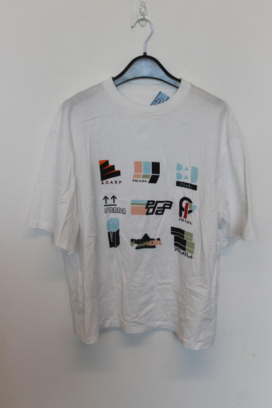 PRADA Ladies White Cotton Graphic Short Sleeve T-Shirt XS NEW