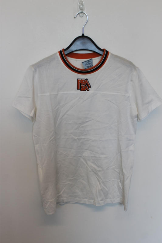 PRADA Ladies White Cotton Short Sleeve T-Shirt Size XS NEW