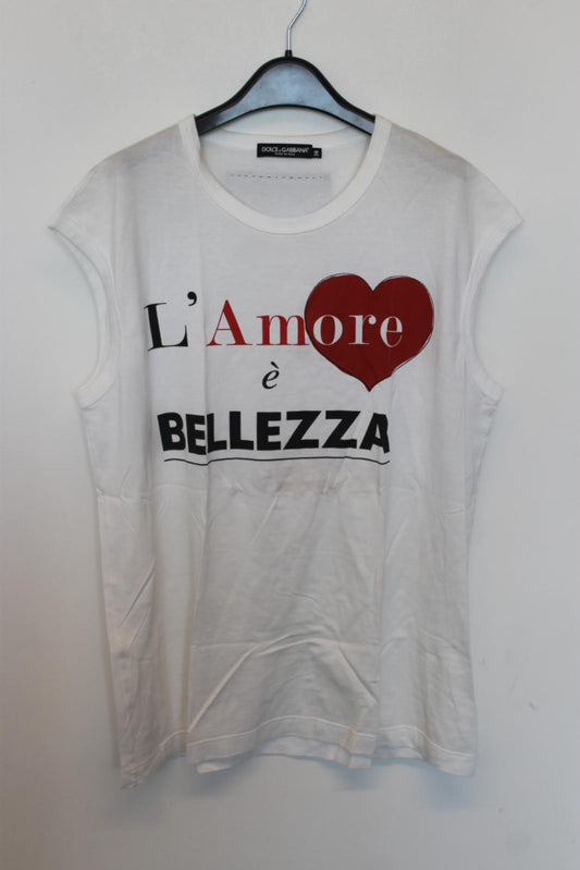 DOLCE & GABBANA Ladies White Cotton Sleeveless L'Amore T-Shirt EU38 UK10 NEW