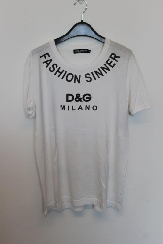 DOLCE & GABBANA Ladies White Cotton Short Sleeve Fashion T-Shirt EU40 UK12 NEW