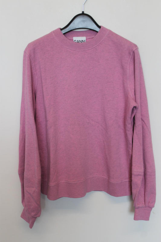 GANNI Ladies Pink Cotton Long Sleeve Crew Neck Sweatshirt XS NEW