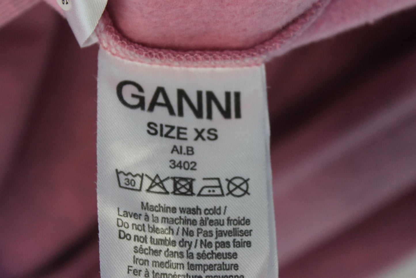 GANNI Ladies Pink Cotton Long Sleeve Crew Neck Sweatshirt XS NEW