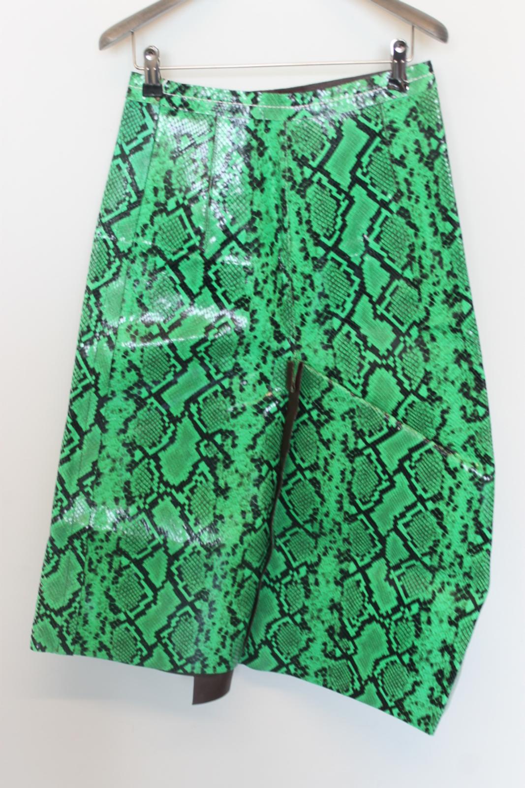 MARNI Ladies Green/Black Leather Python Print Long Skirt EU34 UK6 NEW