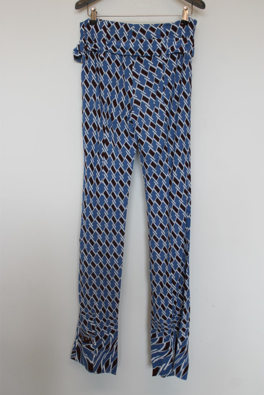 PRADA Ladies Blue/Brown/White Belted Trousers EU36 UK8 NEW