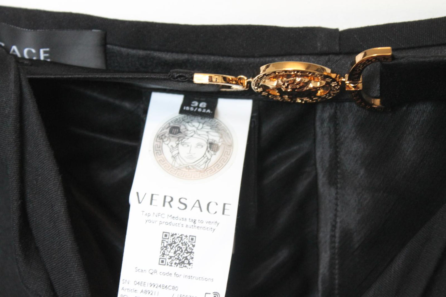 VERSACE Ladies Black Buckle Detail Midi Pencil Skirt EU32 UK4 BNWT
