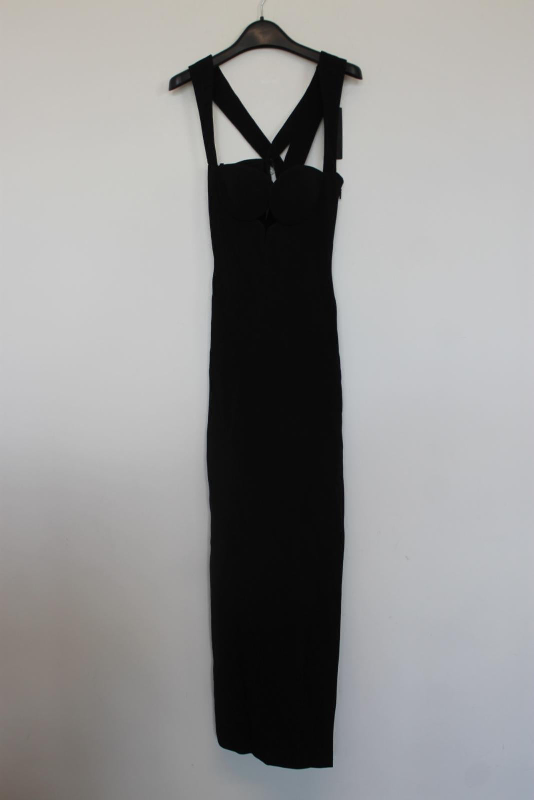 VERSACE Ladies Black Long Cross-Strap Cup Detail Dress EU36 UK8 BNWT