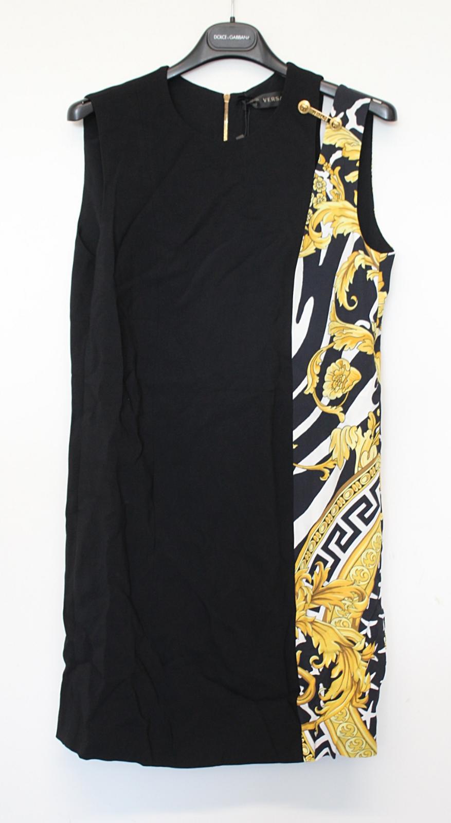 VERSACE Ladies Black Yellow Brooch Detail Baroque Panel Mini Dress IT42 UK10 NEW