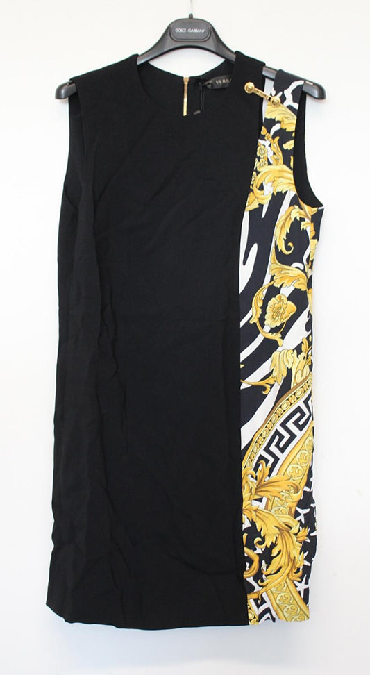 VERSACE Ladies Black Yellow Brooch Detail Baroque Panel Mini Dress IT42 UK10 NEW