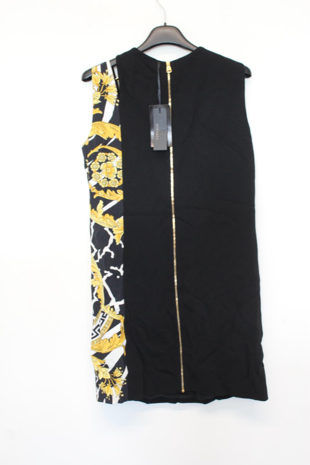 VERSACE Ladies Black Yellow Brooch Detail Baroque Panel Mini Dress IT42 UK10 NEW