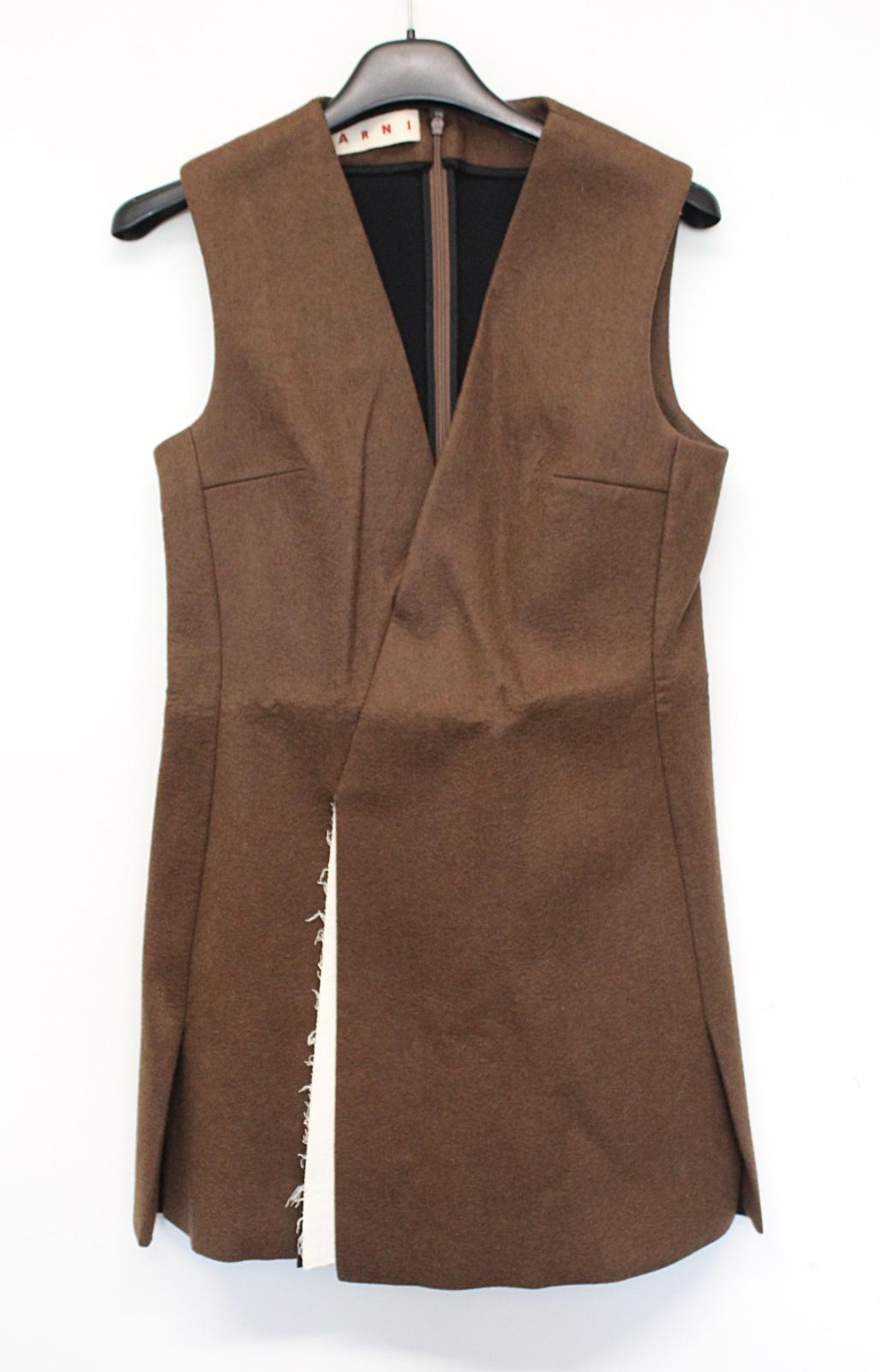 MARNI Ladies Brown Sleeveless Side Split Wool Blend Mini Dress IT38 UK6 NEW