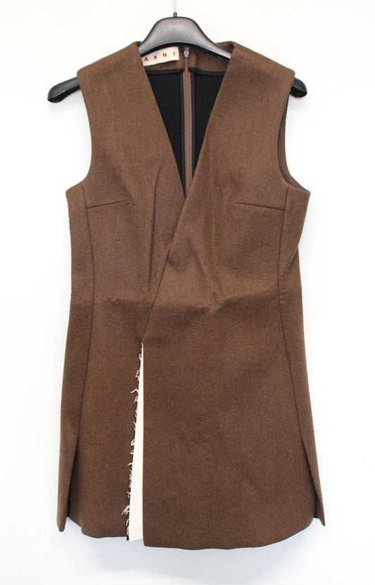 MARNI Ladies Brown Sleeveless Side Split Wool Blend Mini Dress IT38 UK6 NEW