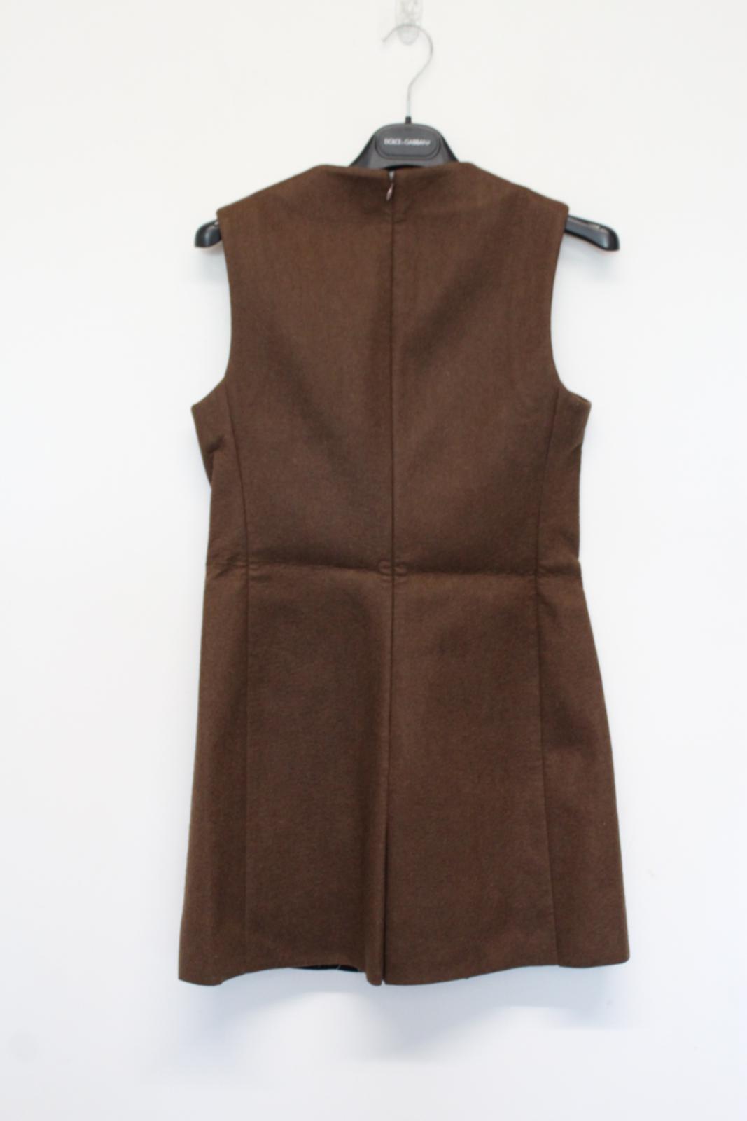 MARNI Ladies Brown Sleeveless Side Split Wool Blend Mini Dress IT38 UK6 NEW