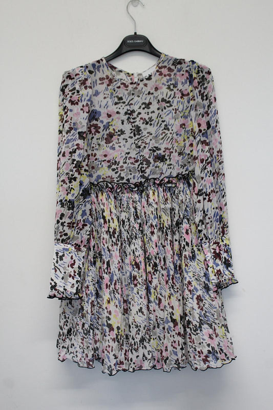 GANNI Ladies Multi-Coloured Floral Plisse Panelled Mini Dress EU36 UK8 NEW