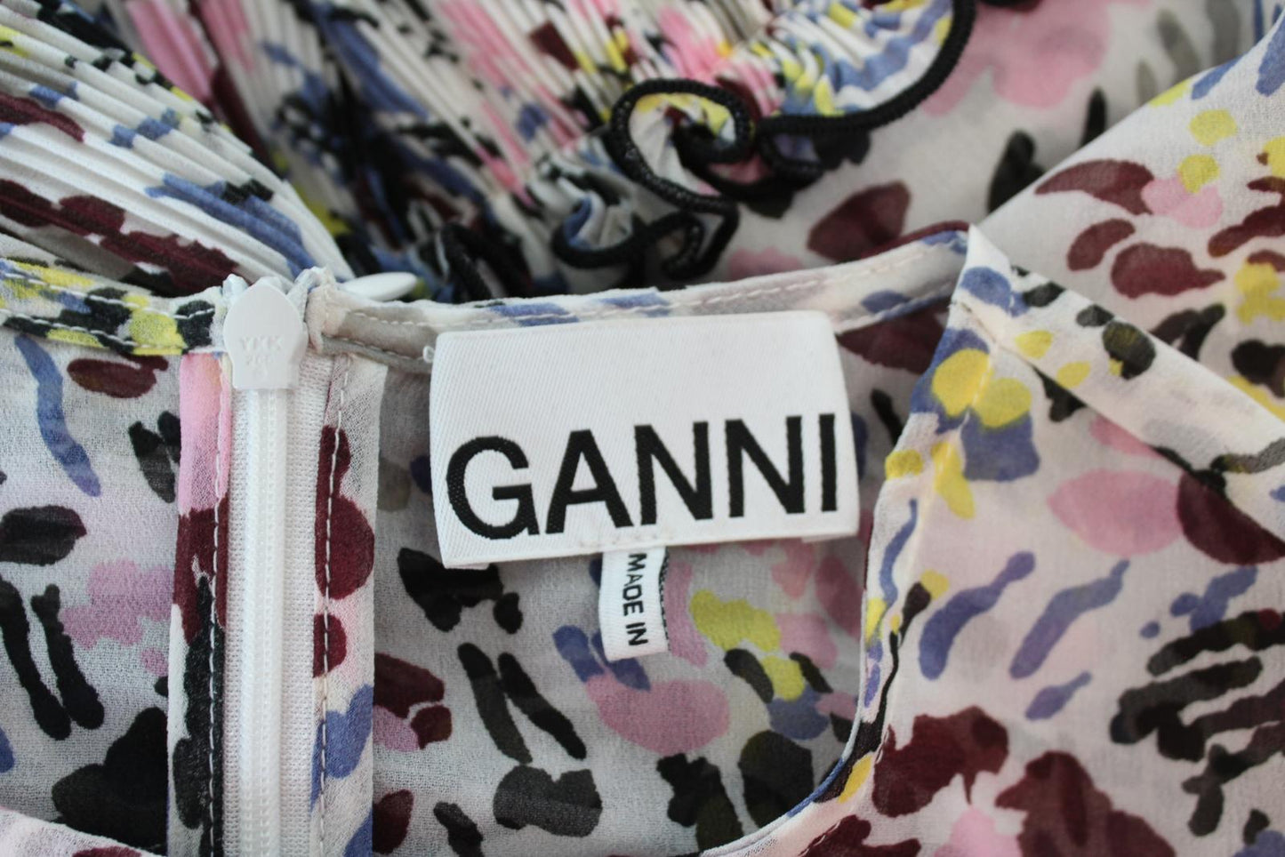 GANNI Ladies Multi-Coloured Floral Plisse Panelled Mini Dress EU36 UK8 NEW