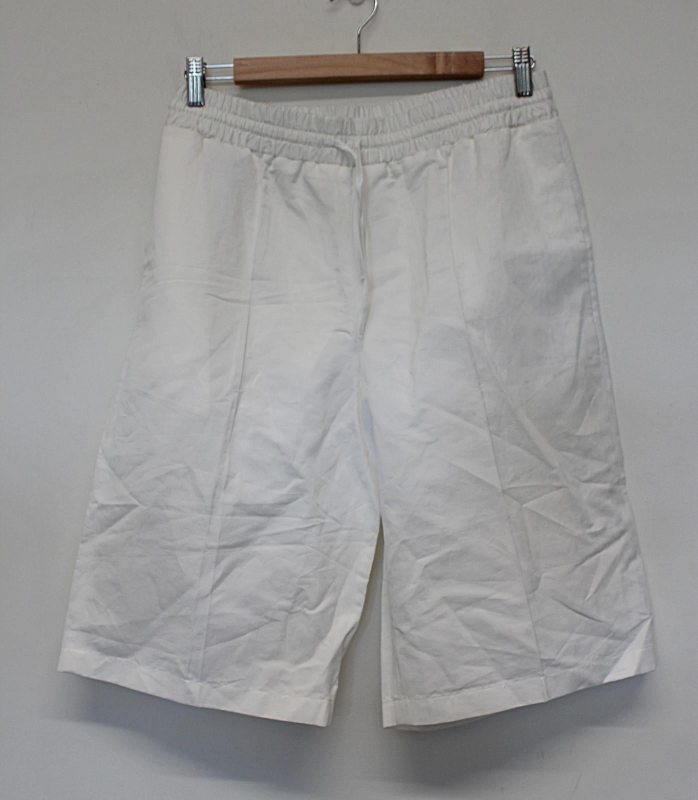 JIL SANDER Ladies White Drawstring Waist Linen Cotton Shorts EU38 UK10 W28 NEW