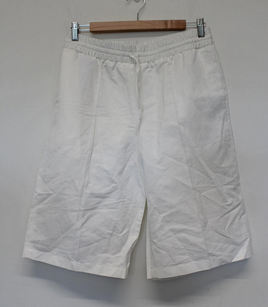 JIL SANDER Ladies White Drawstring Waist Linen Cotton Shorts EU38 UK10 W28 NEW