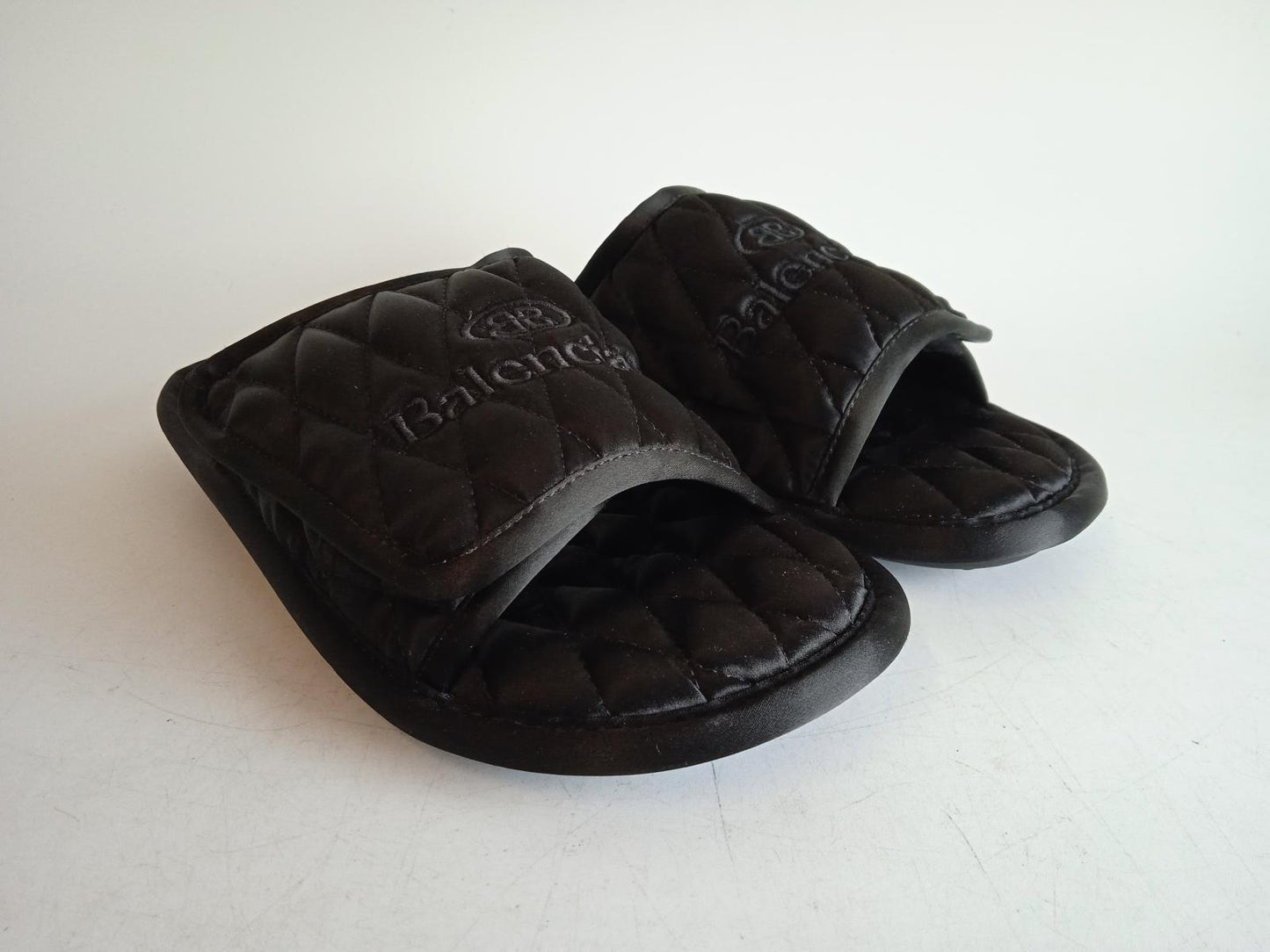 BALENCIAGA Ladies Black Satin Quilted Flat Slider Sandals Size FR38 UK5 NEW