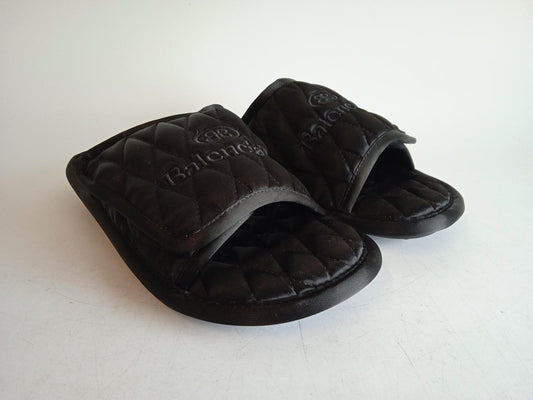 BALENCIAGA Ladies Black Satin Quilted Flat Slider Sandals Size FR38 UK5 NEW