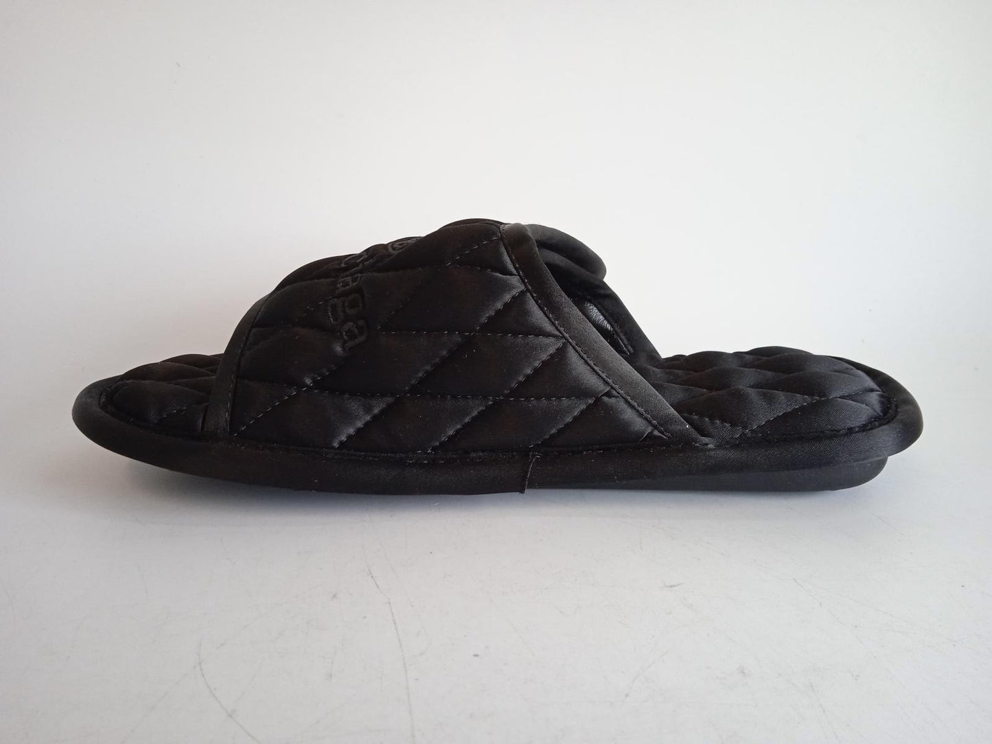 BALENCIAGA Ladies Black Satin Quilted Flat Slider Sandals Size FR38 UK5 NEW