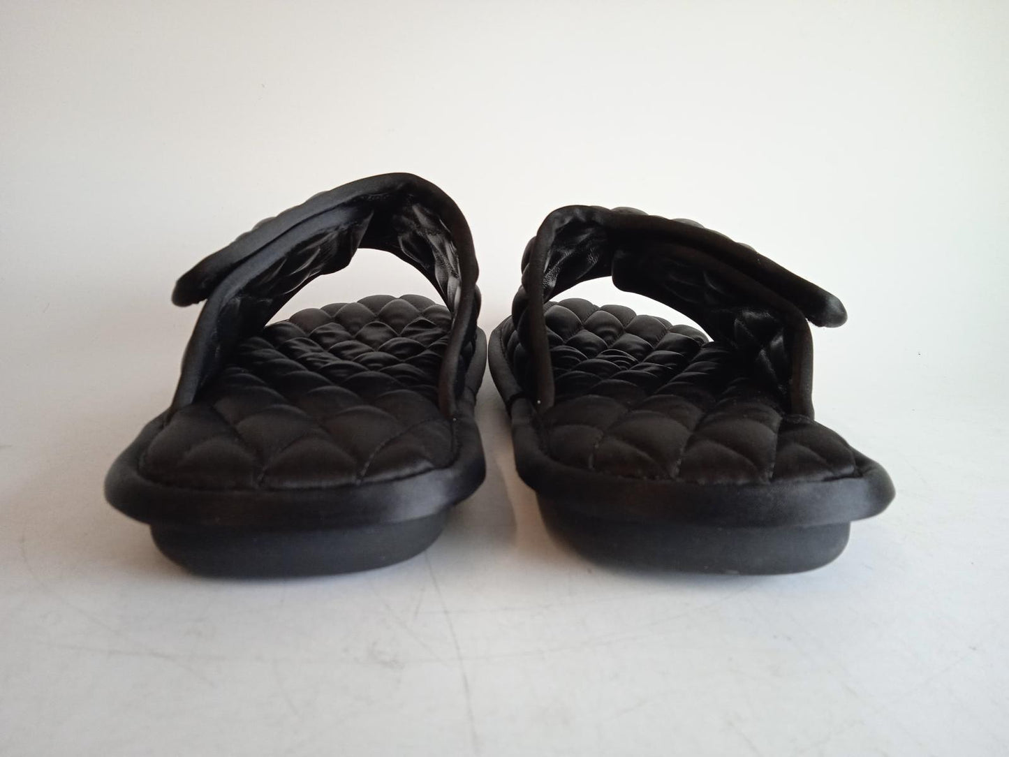 BALENCIAGA Ladies Black Satin Quilted Flat Slider Sandals Size FR38 UK5 NEW
